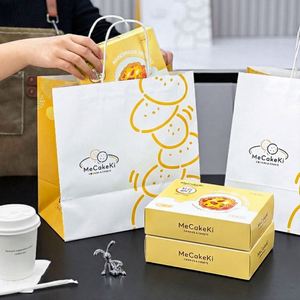 Custom Eco-Friendly Disposable <b>Biodegradable</b> Recyclable Kraft <b>Paper</b> Bag Flat Handles Offset Printing for Bakery Dessert Cookies - Product Image 1