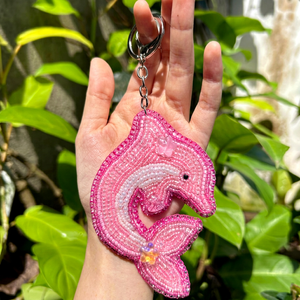 Pink Beaded Fruit Pattern Custom Shape <b>Felt</b> Carabiner Keychain Cute <b>Animal</b> Charm Woven Design Eco Friendly Durable Accessory - Product Image 1