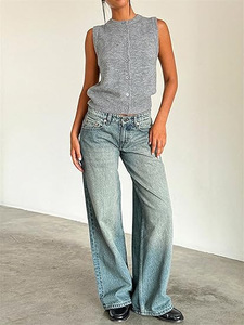 Jeans droits taille basse de qualité supérieure pour femmes, nouvelle mode, coupe ample, style streetwear, pantalon en denim large pour femmes - Product Image 6