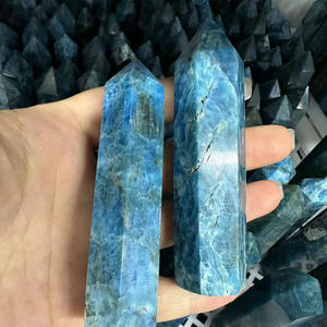 Großhandel natürliche Reiki Edelstein Zauberstäbe geschnitzte Heil kristall Quarz blau Apatit Punkte Halbe del stein Handwerk als Geschenk - Product Image 1