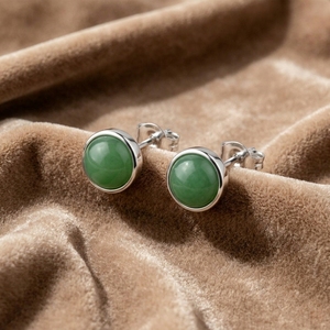 Pendientes de Plata de Ley 925 con Jade Verde Redondo, Diseño Personalizado OEM/ODM, Joyería al por Mayor para Mujer, Uso Diario - Product Image 2