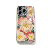 Coque de téléphone portable tendance avec bord torsadé et fleur en diamant étincelant pour iPhone 13 14 Plus 15 16 Pro Max, coque arrière Funda