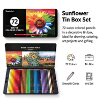 Crayons de couleur solubles dans l'eau, 72 couleurs, avec boîte en métal en forme de tournesol, pour enfants, étudiants, artistes, dessin, peinture, livres de coloriage