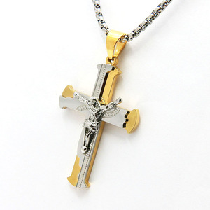 Crucifijo de Jesús de acero inoxidable grande chapado en oro de plata religiosa católica de la joyería colgante de Cruz - Product Image 3