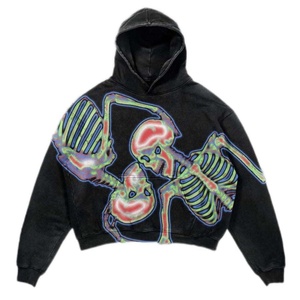 Men's Embroidered Oversized Pullover Hoodie Hooded Retro Gothic Casual Alphabet Blast Skull Sweatshirt - Product Image 1