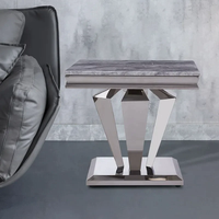 Ensemble de tables d'appoint modernes de luxe avec cadre en acier inoxydable argenté et tables console en marbre blanc pour le salon et les tables basses