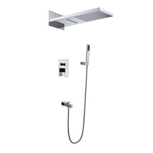 Luxury Waterfall Brass Concealed Bathroom Shower Set, Black square Large Top <b>Spray</b> Bathroom Shower Mixer - Product Image 2