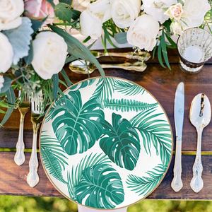 Wholesale Kitchen Utensils Bone China Palm Leaves Plate Dinnerware High Grade 4pcs Green Design Bone China Ceramic Plate - Product Image 4