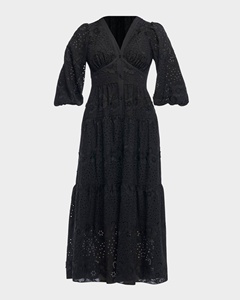 Fabricants de vêtements, robe longue maxi élégante d'été sur mesure pour femmes, robe noire à fleurs brodée, col en V, manches longues, lavable - Product Image 4