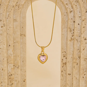 Elegante Collar con Colgante de Cadena de Serpiente en Forma de Corazón con Circonita, Chapado en Oro de 18K y Acero Inoxidable 304, para Mujeres Modernas - Product Image 4