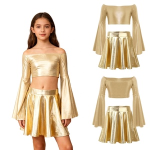 Costume de concours de danse pour filles de 6 à 16 ans, haut court métallisé avec jupe pour spectacle sur scène, costumes de danse contemporaine - Product Image 2