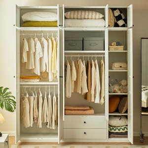 Moderne einfache Stahl garderobe für zu Hause Schlafzimmer zusammen gebauter Schrank für kleine Wohnung Lagerung mit Schublade für Hotel vermietung - Product Image 3