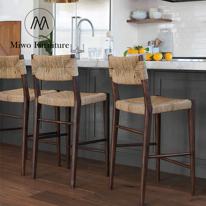 Midcentury nhà bếp cổ điển cỏ mây ghế thiết kế dệt mây cổ thanh ghế hộ gia đình bằng gỗ nho quầy <span class=keywords><strong>bar</strong></span> Phân - Product Image 5