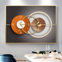 2027 Tren Baru Dekorasi Restoran Modern Mewah Bingkai Abstrak Gambar Geometris Seni Dinding Kristal Porselen Dengan Jam