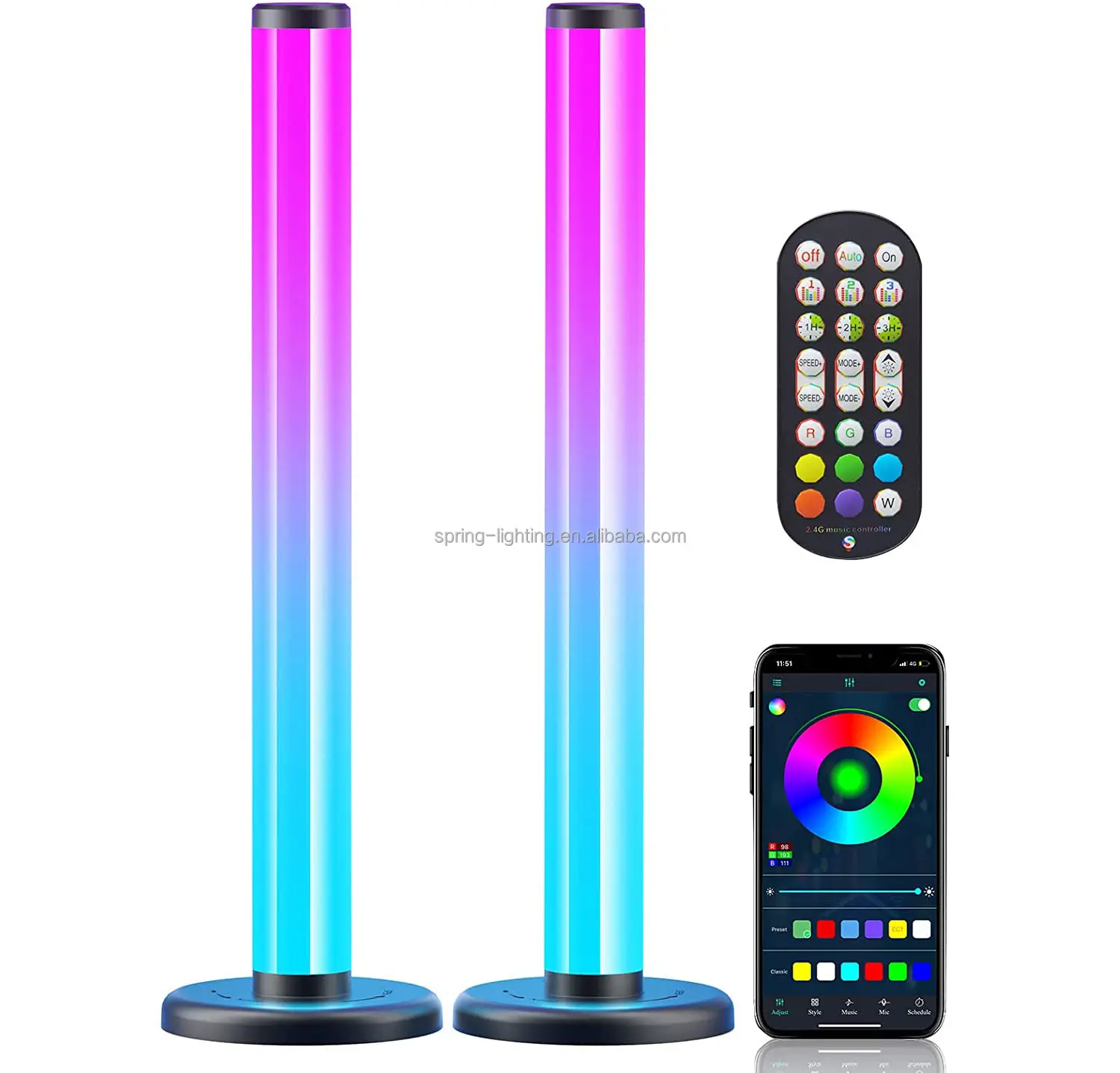 360 도. 조명 스마트 LED 라이트 바 여러 색상 변경 게임 테이블 램프 제어 앱 음악 동기화