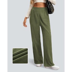 FOXA <b>Womens</b> Wide Leg <b>Corduroy</b> Pants <b>High</b> <b>Waist</b> Elastic Loose Fit With Pockets Breathable Fall <b>Trousers</b> - Product Image 2
