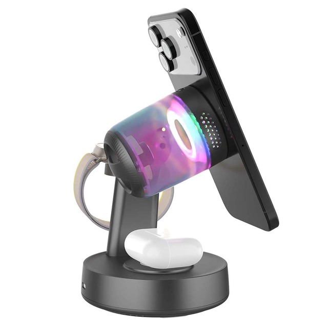 Factory Premium quality New 5-in-1 speaker RGB light Magnetic 25W phone watch earbuds Wireless Charger fast charging station