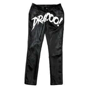 DENIMGUYS Men's back pocket star graphic embroidery patched zipper leg streetwear custom screen print slim leather pants