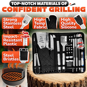 Ensemble d'outils de barbecue d'usine, kit d'ustensiles de barbecue d'extérieur, accessoires de barbecue avec étui en aluminium, coffret cadeau - Product Image 4