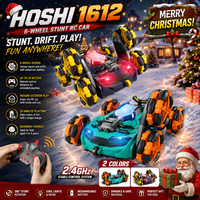 Voiture RC HOSHI 1612 à 6 roues avec lumières, pulvérisation d'eau, 2.4G, retournement à 360°, véhicule RC de cascade, drift, voiture télécommandée, jouet de Noël pour garçons