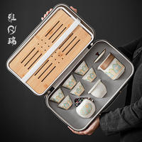 Service à thé chinois extérieur portable tout-en-un Style de conception classique comprend un infuseur de plateau de tasse de théière en porcelaine pour sac cadeau de voyage