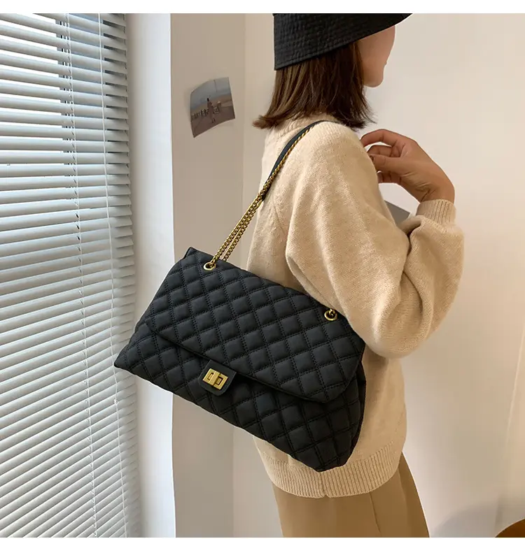 Ins New Fashion Women Messenger Bag Large Size Chain Clutch Handbag Lock Chain Elegant Ladies Purse Girls Shoulder Bag