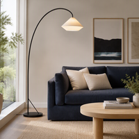 Lampadaire Arqué LED Lumière Chaude Cadre Métallique Abat-jour en Tissu pour Salon Chambre Coin Lecture