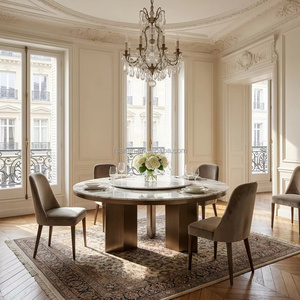Table à manger ronde moderne de luxe en pierre frittée avec piétement en acier inoxydable bronze pour <span class=keywords><strong>villa</strong></span>, hôtel et usage intérieur/extérieur - Product Image 3