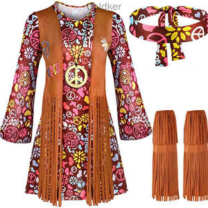 Costume de paix et d'amour hippie pour femmes, années 60 et 70, vêtements de scène pour fête et Halloween, robe de performance à franges indiennes - Product Image 5