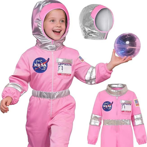 Costume d'astronaute rose pour filles et enfants avec casque et gants, inspiré de la NASA, combinaison spatiale en polyester pour Halloween - Product Image 1