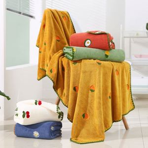 Serviette de Bain en Microfibre Corail Ultra Douce et Absorbante ChenJu, Séchage Rapide, Écologique, Motif Fruits Brodés, Vente en Gros - Product Image 1