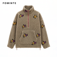 Veste Homme Vintage Broderie Florale Hiver Chaud Polaire Sherpa Épais Streetwear Décontracté Pull En Stock