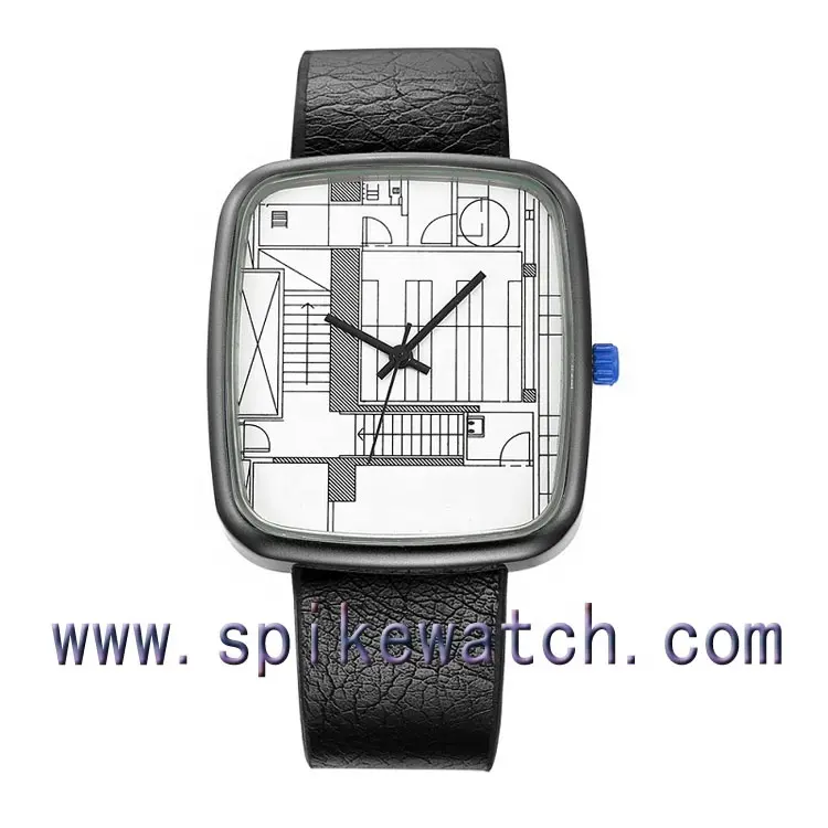 Geneva square face leather watch square shaped man watch
