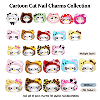 Breloques 3D pour ongles en résine brillante motif chat KT dessin animé, imprimé léopard mignon, tailles variées, pour décoration d'ongles DIY et manucure