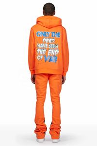 New Season Men Cotton Street Style <strong>Tracksuit</strong> Custom Private Digital Print Man <strong>Orange</strong> Hoodie Super Stacked Flared Track Set - Product Image 4