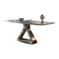 Ensemble de table de meubles de salle à manger avec base en acier fritté haut de gamme en pierre frittée de luxe italienne minimaliste et légère