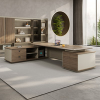 Bureau de direction moderne de luxe, table de bureau haut de gamme pour PDG, grand bureau en L avec rangement et gestion des câbles