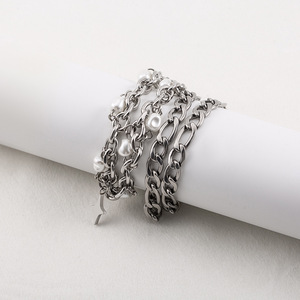 Collar de clavícula de acero inoxidable con perla sintética y dije de estrella de cuatro puntas para hombre - Product Image 2