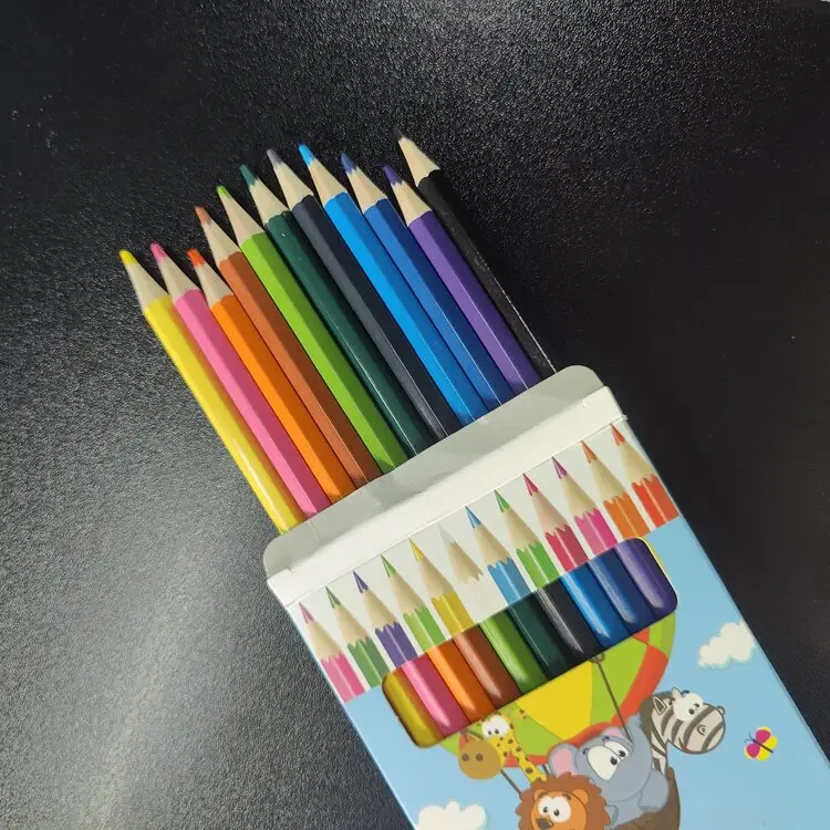 Diskon besar peralatan sekolah terbaik disesuaikan logo cetak anak warna pastel set pensil 12 pensil gambar warna untuk anak-anak