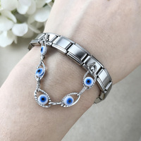 Bracelet à breloques italien en acier inoxydable plaqué or tendance pour femmes, chaîne à maillons, pendentif, breloque œil, bracelet italien, bijoux cadeaux