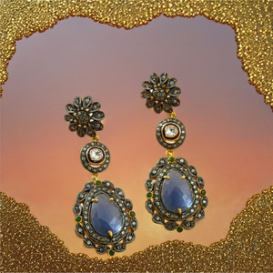 Magnifiques boucles d'oreilles pendantes en saphir plaqué or pour la mode féminine - Product Image 3