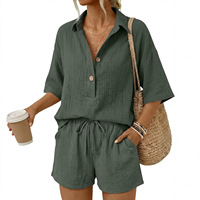 Ensemble de plage Lolita d'été pour femmes, 2 pièces, tissé en polyester et coton, au-dessus du genou, col en V, manches courtes, short