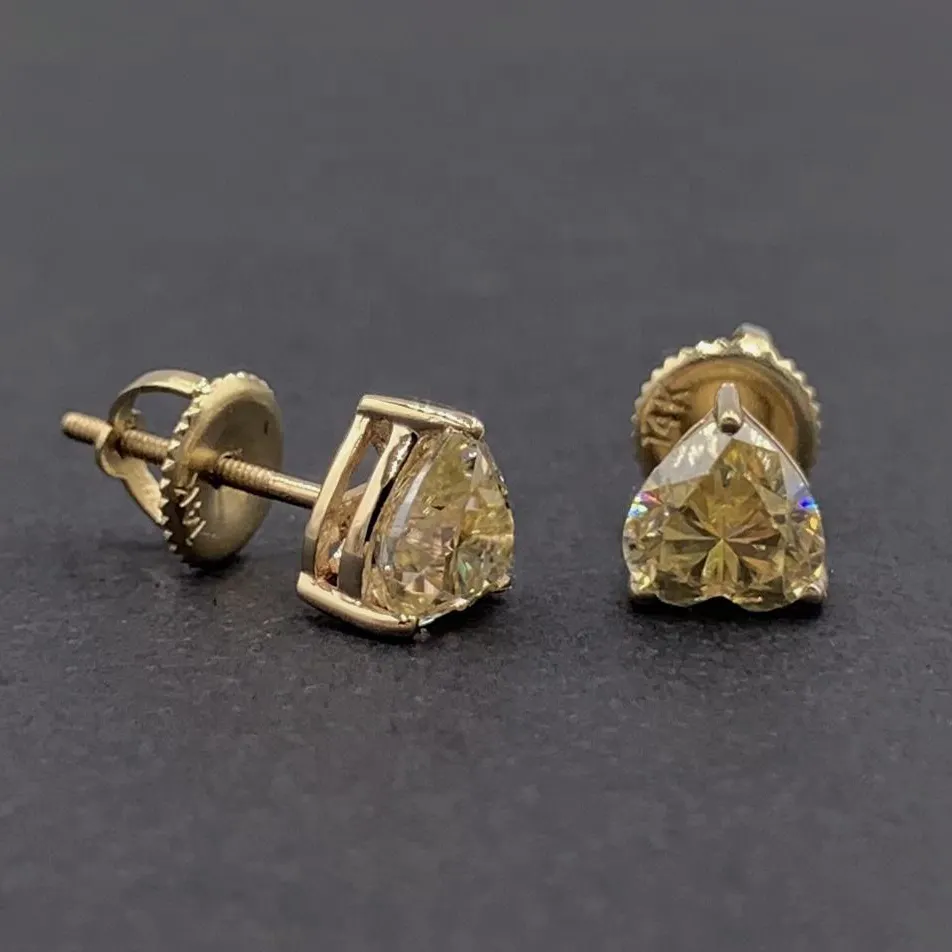 Yellow gold moissanite heart cut solitaire 14k 18k stud diamond earrings screw back bridal earrings jewelry women