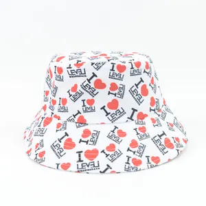 Wholesale Custom High Quality Your Own Private Label Love Pattern Printed Sun Shade Cap Summer Fisherman Reversible Bucket Hat