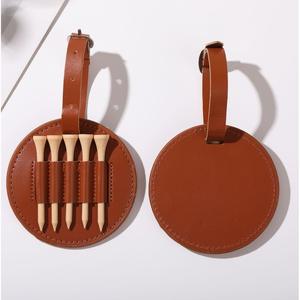 Sac de rangement en cuir pour tee de golf avec sangle, porte-tees portable, couleur marron, pour accessoires de golf - Product Image 2