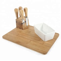 Milieuvriendelijk Bamboe Kaasplankje Met Keramische Schotel En Set Van 4 Eco-Glazen Houtmessen Voor Het Serveren Van Fruitbroodgroenten