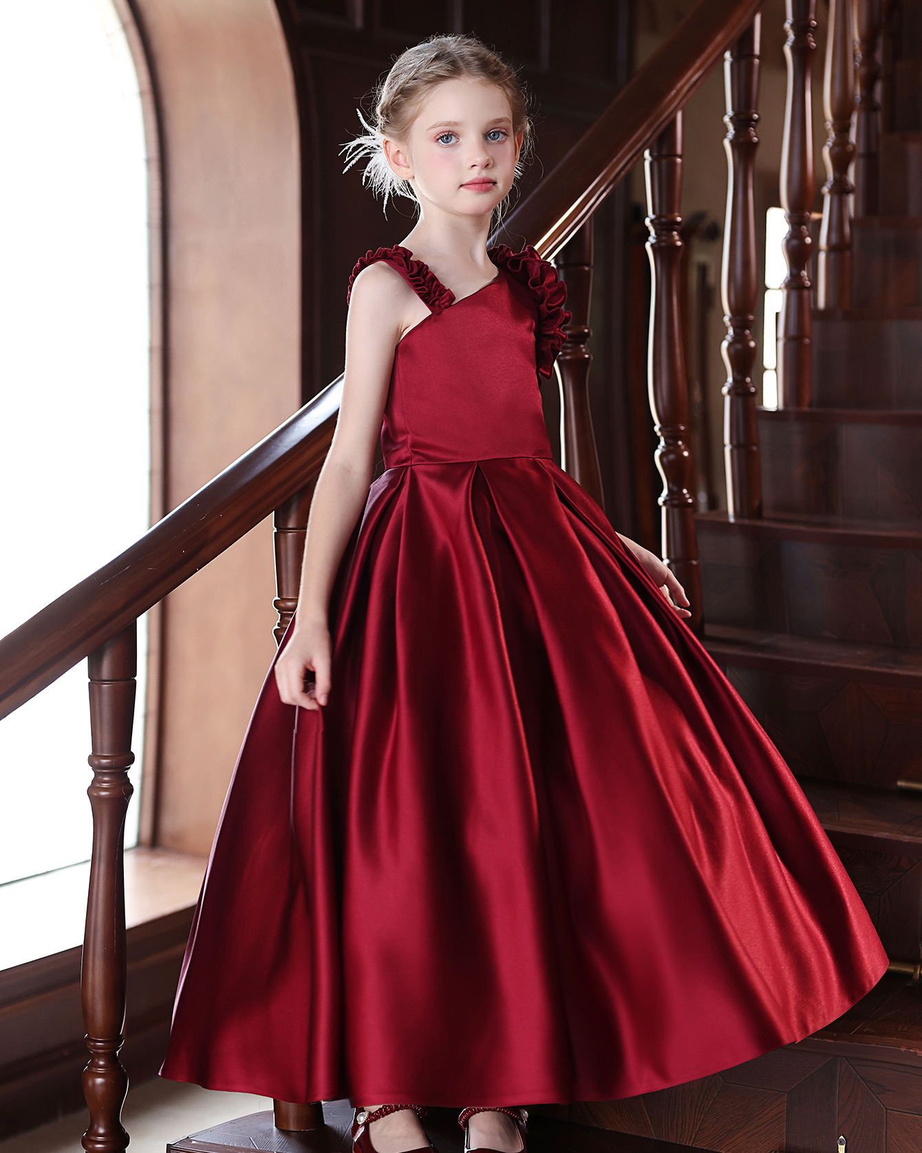Red Satin Dress Girls Red Satin Party Gown 2025