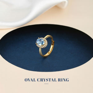 Classique 925 Argent Femmes Bague Bleu Ovale Zircon Pierre Anneau <span class=keywords><strong>Halo</strong></span> Bague de Fiançailles - Product Image 3