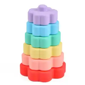 BPA Free Food Grade Building Tower Silicone Stacking Toys Children Educational Building Sets Montessori Sensory Gift for Baby