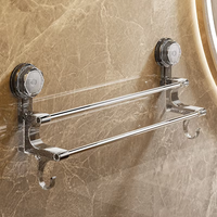 Porte-serviettes mural à 2 niveaux, fixation par ventouse, sans perçage, barre chromée pour salle de bain, cuisine, buanderie, gain de place, usage domestique